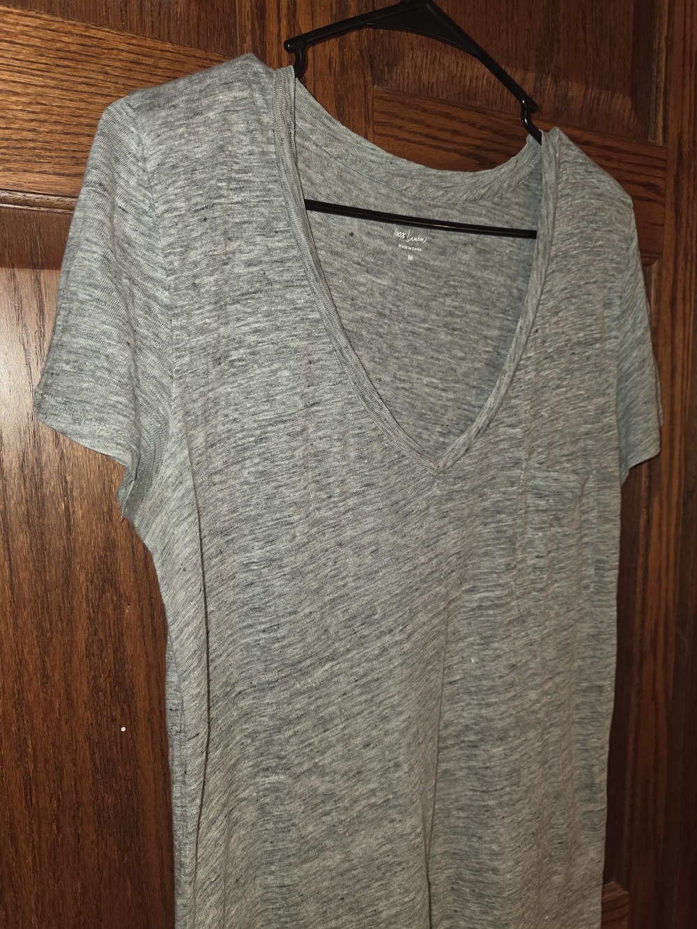 J.Crew Heather Gray V-Neck Pocket Short Sleeve Tee 100% Linen